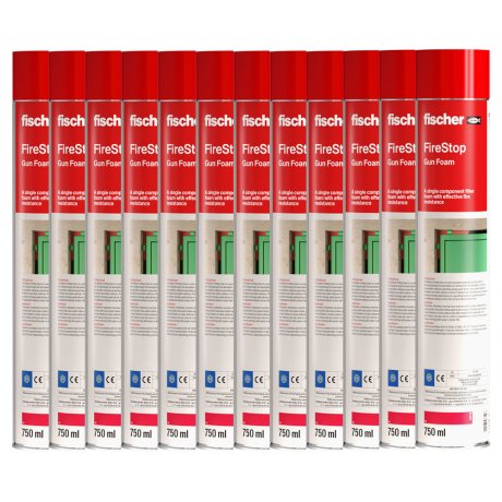 Mousse polyuréthane PUP coupe feu 750 ml pistolable, carton de 12 - FISCHER